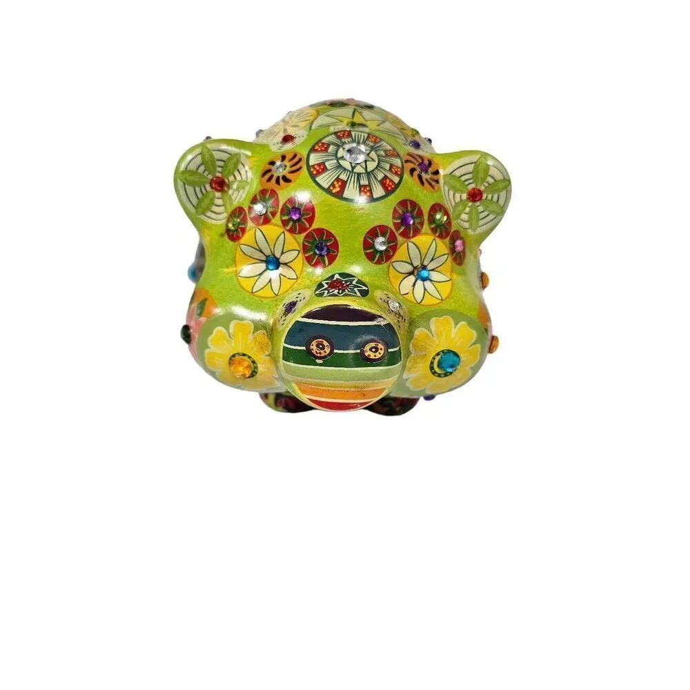 Mexican Pottery Hand Painted Multicolor Ceramic Bedazzled Jeweled Piggy Vintage